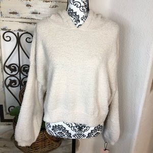 Sincerely Jules cream teddy crop hooded sweatshirt